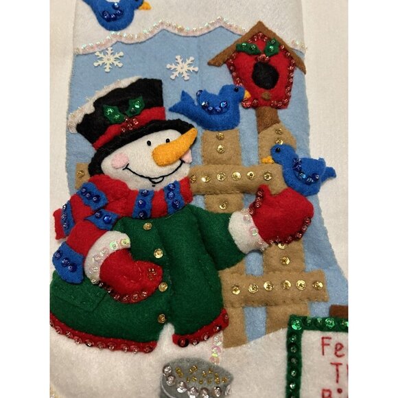 Complete Design Works Felt Christmas Stocking "Snowman and Birds” Hand Stitched - Picture 6 of 8